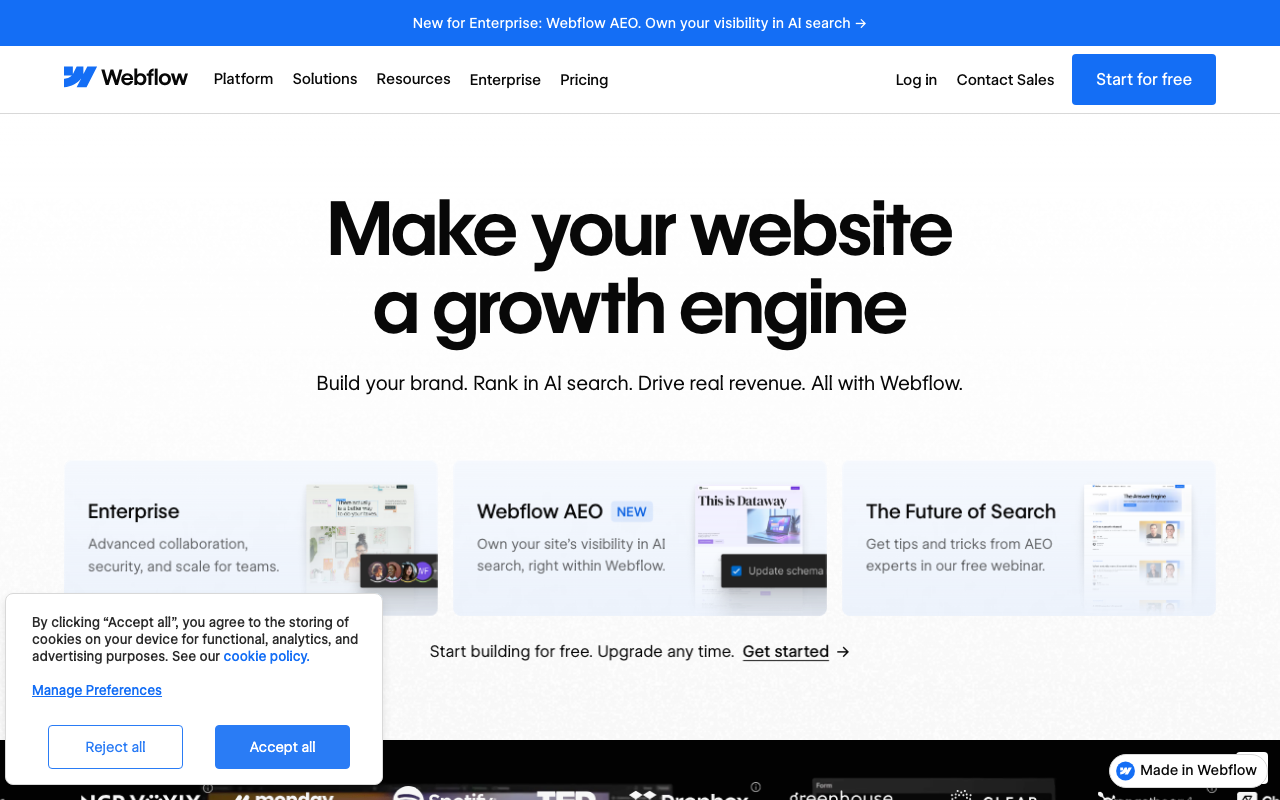 Webflow Homepage: Website-Builder mit Low-Code-Funktionen für Entwickler und Designer