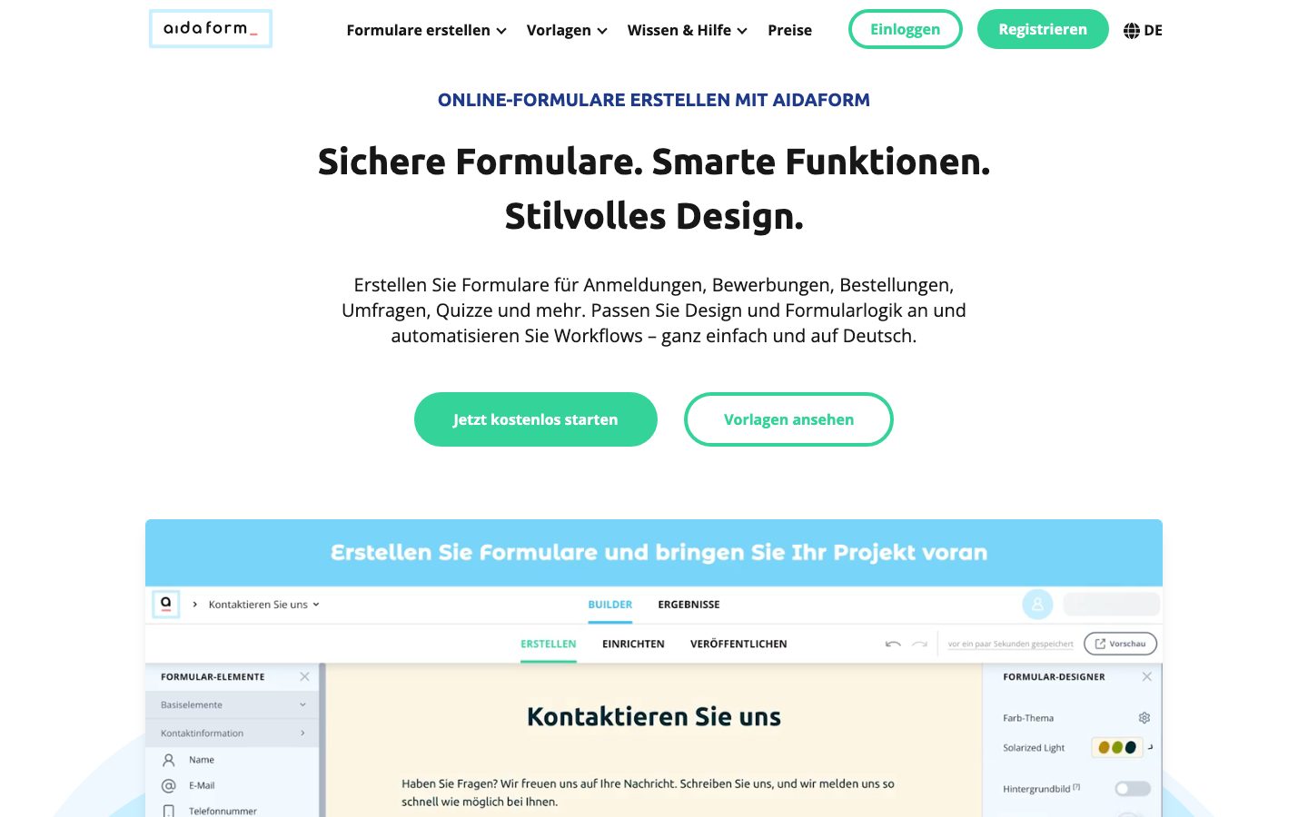 AidaForm Screenshot: Startseite