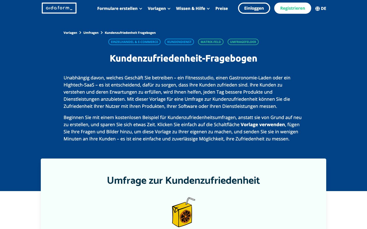 AidaForm Screenshot: Vorlage Kundenzufriedenheit