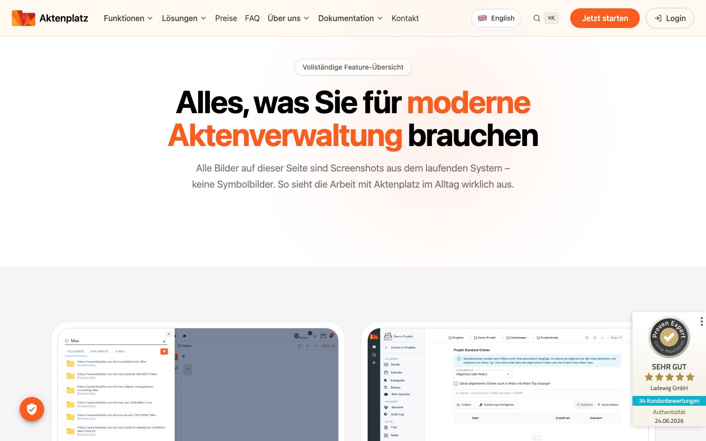 Aktenplatz Screenshot: Funktionsübersicht