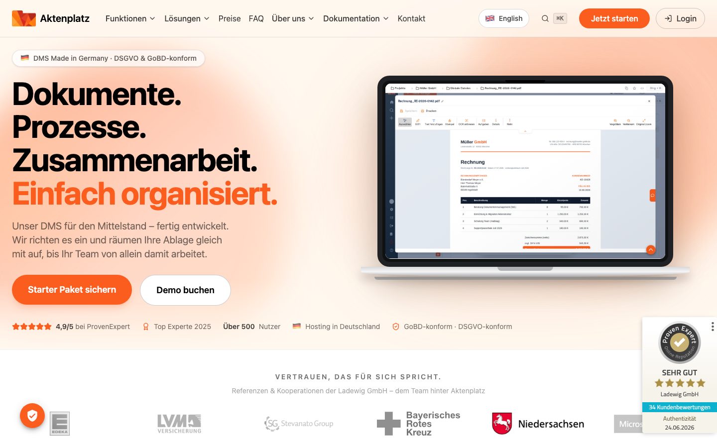 Aktenplatz Screenshot: Startseite
