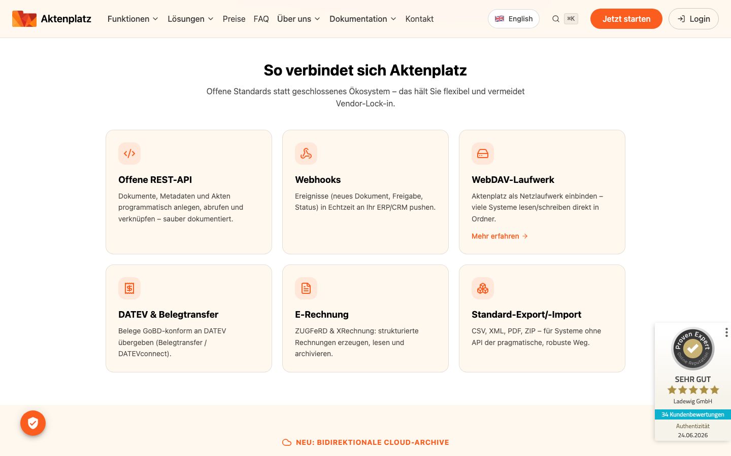 Aktenplatz Screenshot: Schnittstellen und Integrationen
