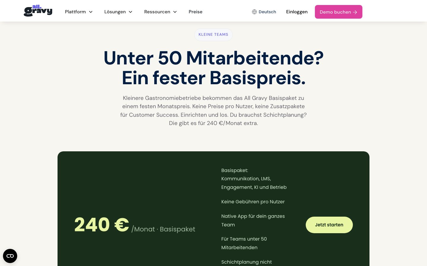 All Gravy Screenshot: Basispaket für Teams unter 50