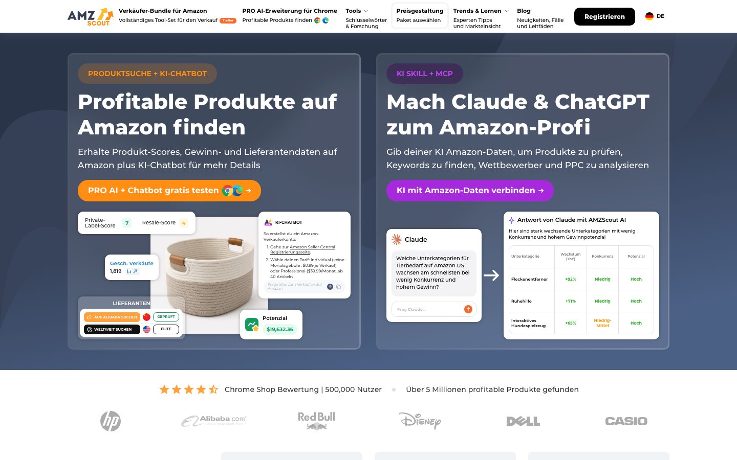 AMZScout Screenshot: Startseite