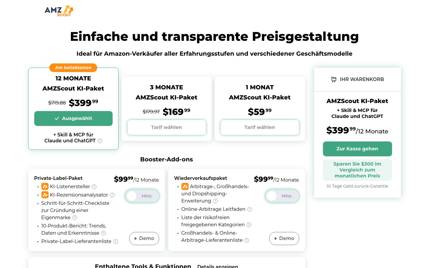 AMZScout Screenshot: Preise
