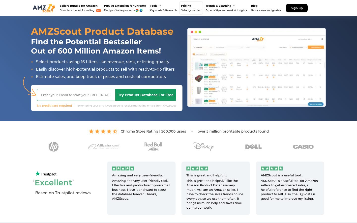 AMZScout Screenshot: Produktdatenbank