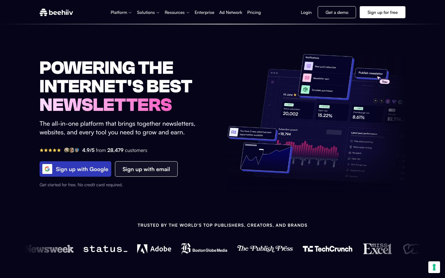 Beehiiv Screenshot: Homepage