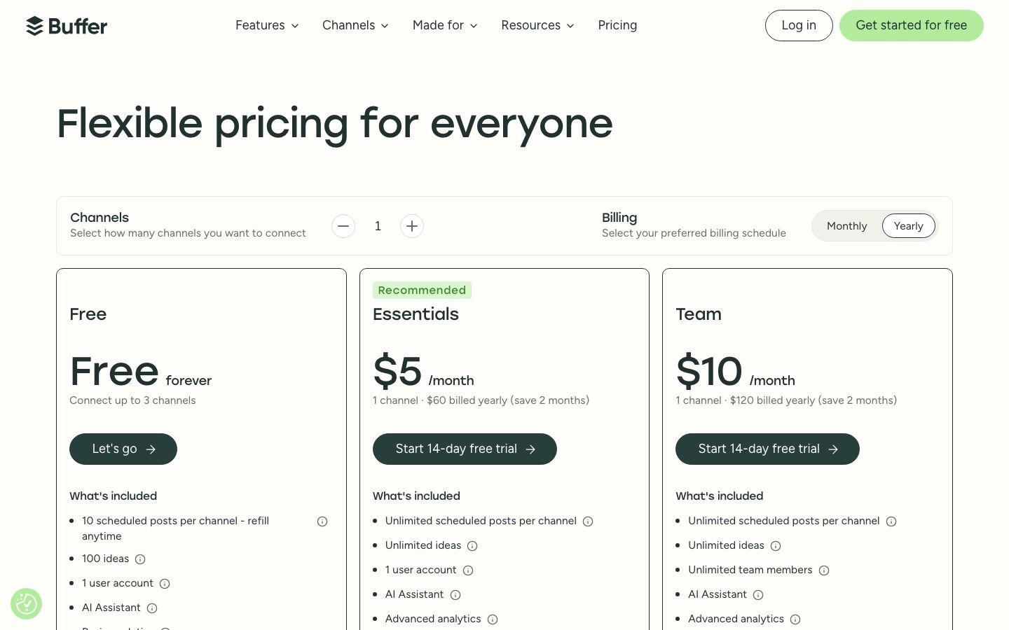 Buffer Screenshot: Preise