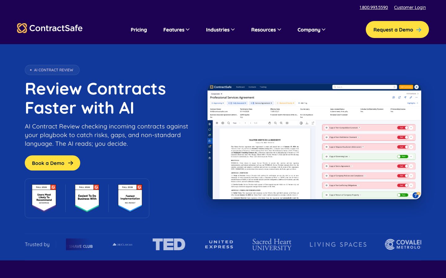 ContractSafe Screenshot: KI-Vertragsprüfung mit Playbook