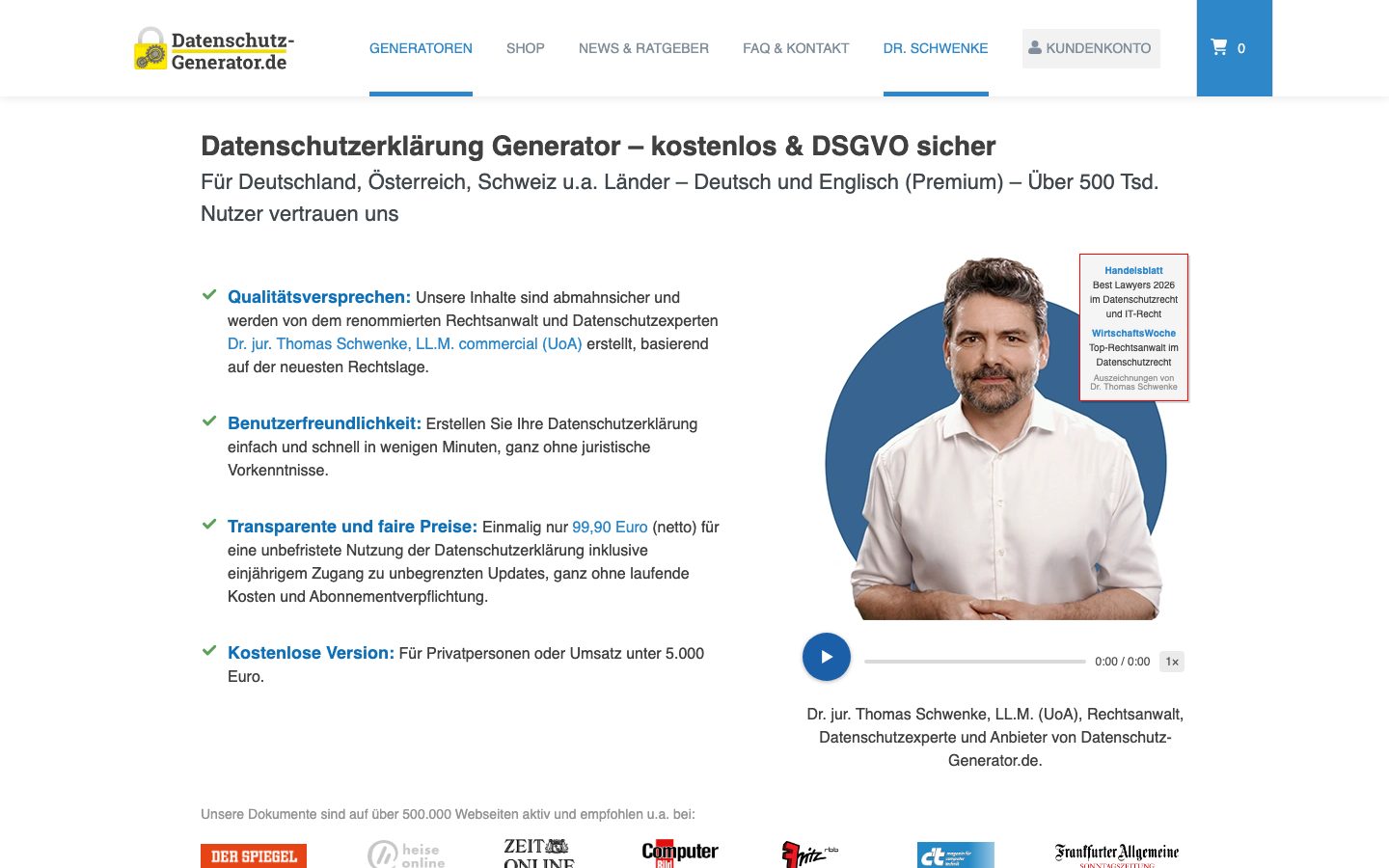 Datenschutz-Generator.de Screenshot: Startseite
