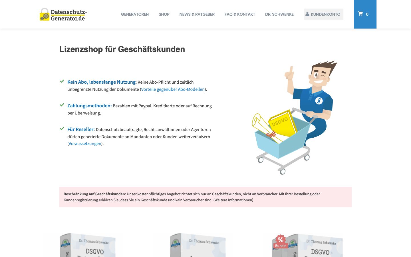 Datenschutz-Generator.de Screenshot: Lizenzshop