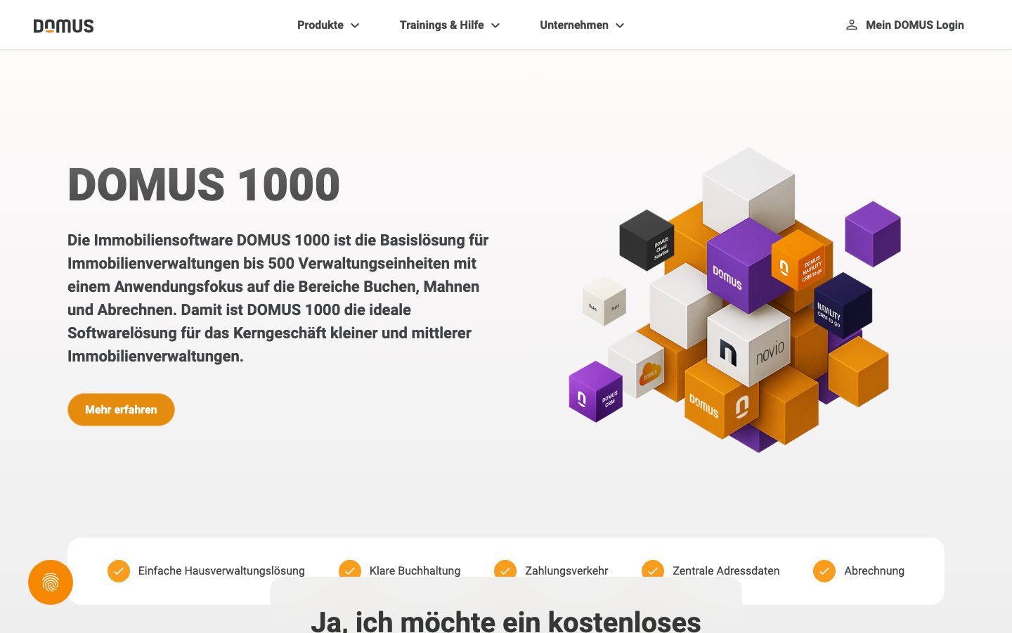 DOMUS 1000 Screenshot: Homepage