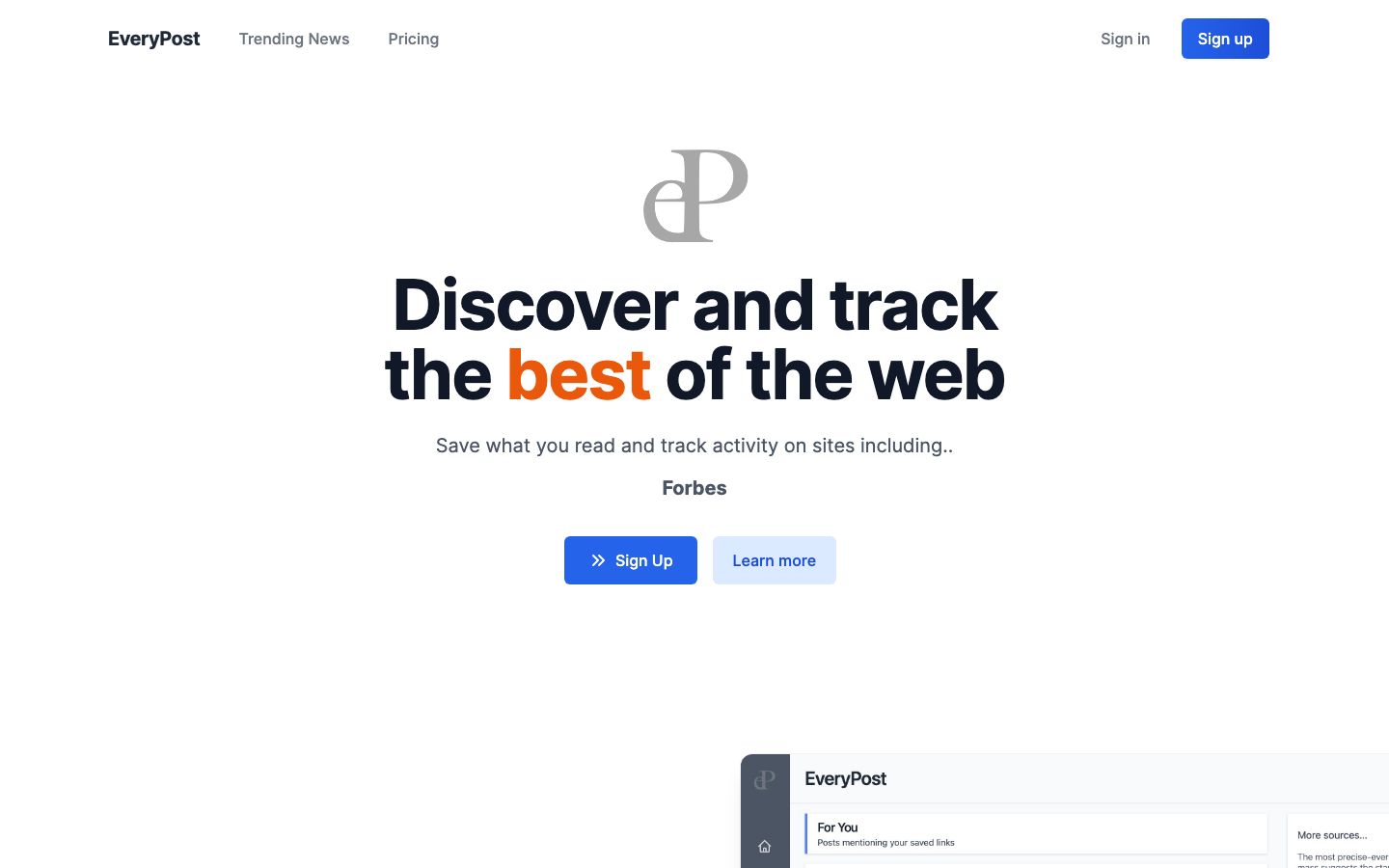 Everypost Screenshot: Homepage