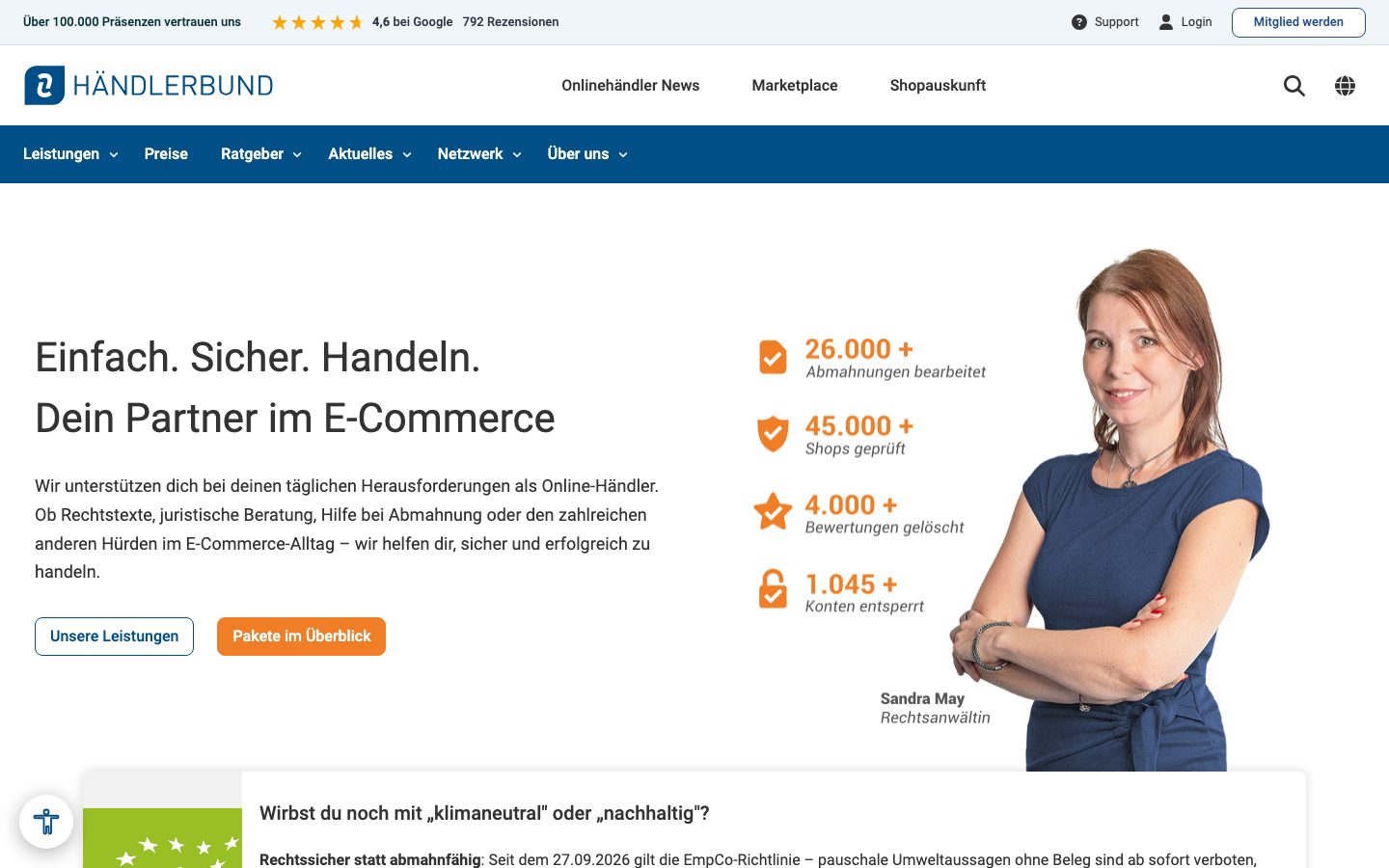 Händlerbund Screenshot: Startseite