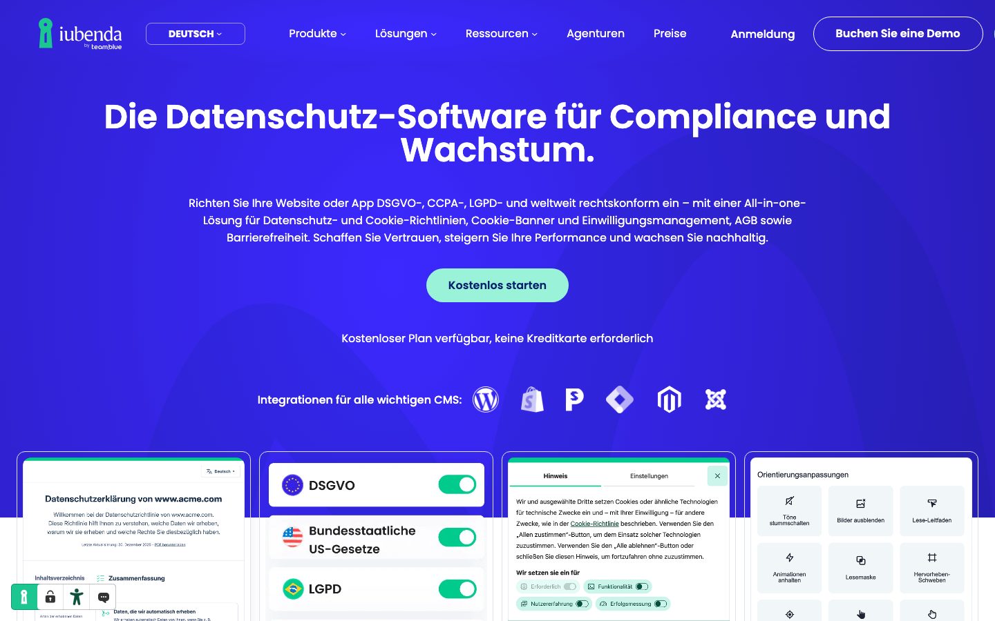 iubenda Screenshot: Startseite