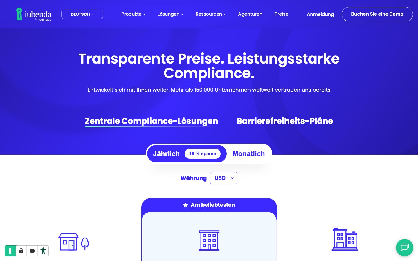 iubenda Screenshot: Preise und Pakete