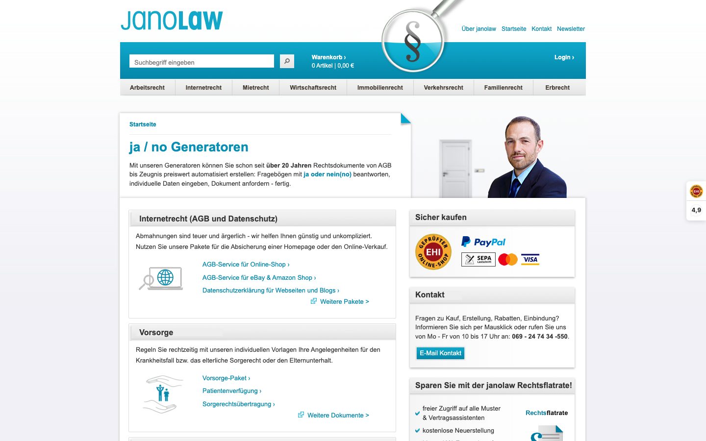 janolaw Screenshot: Startseite