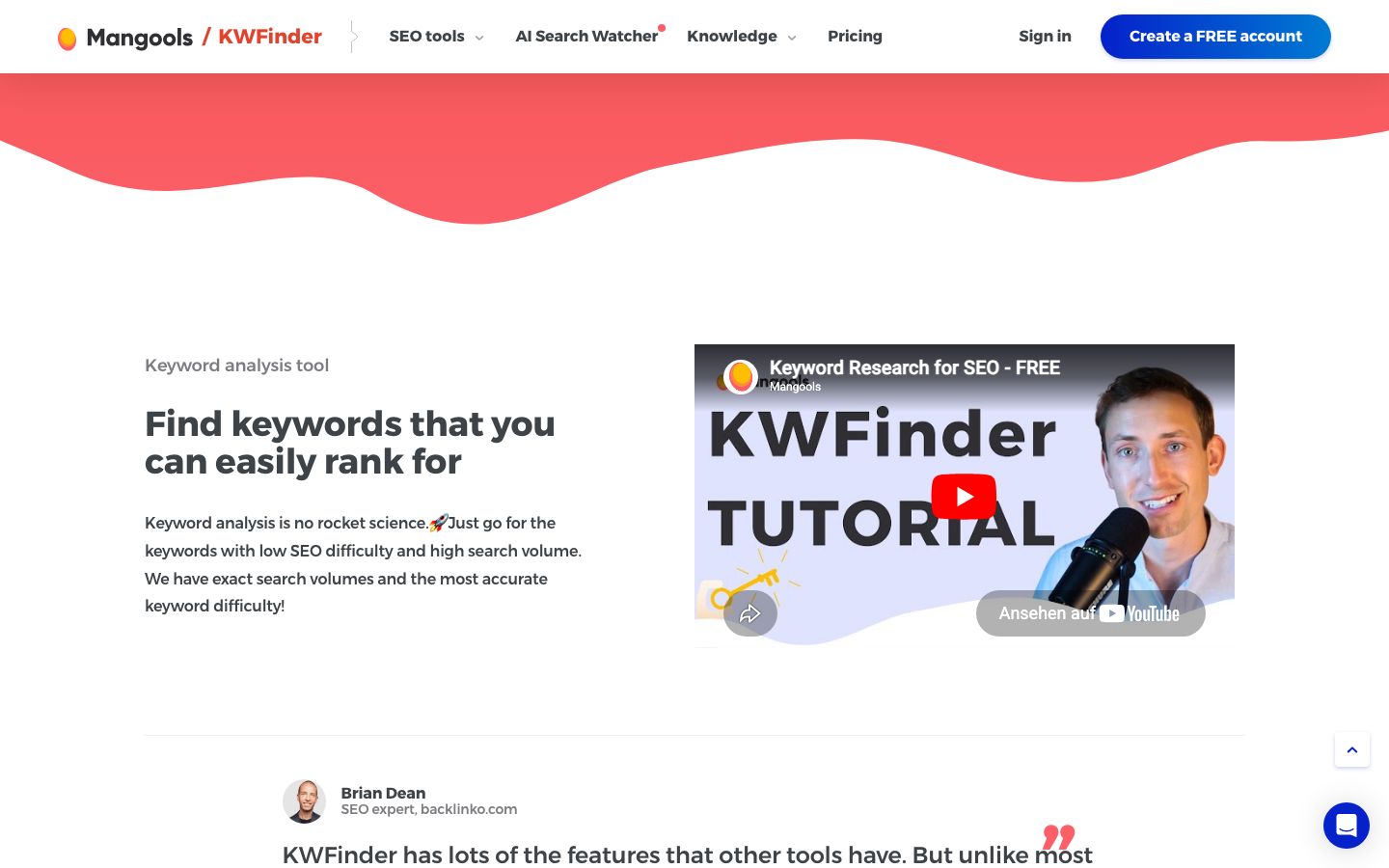 KWFinder (Mangools) Screenshot: Features