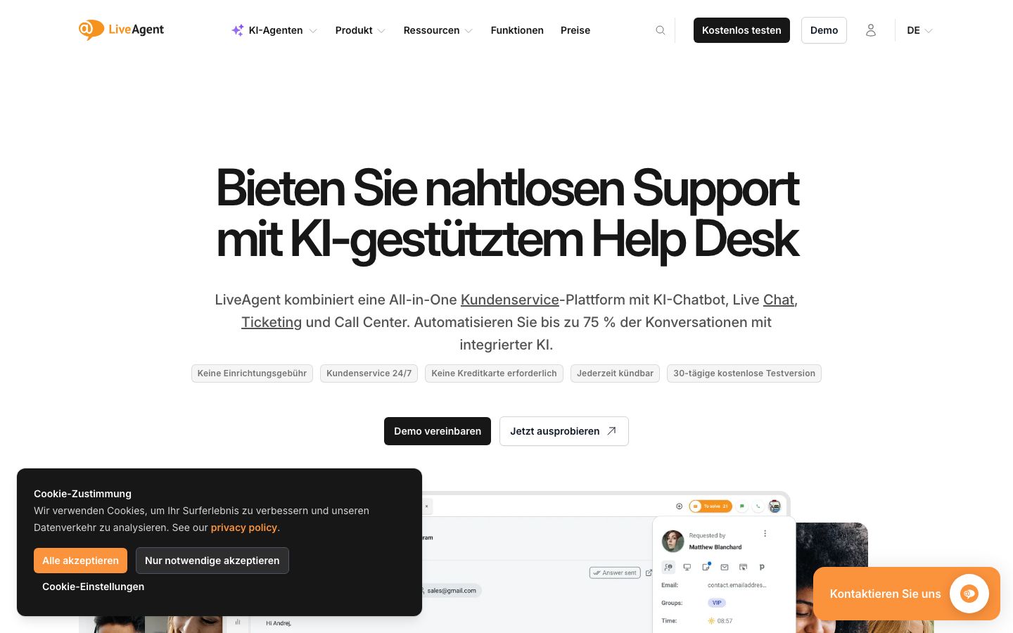 LiveAgent Screenshot: Homepage