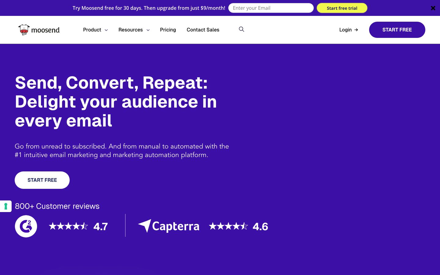 Moosend Screenshot: Homepage