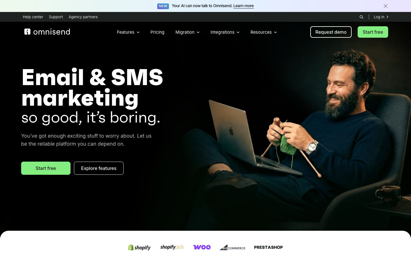 Omnisend Screenshot: Homepage