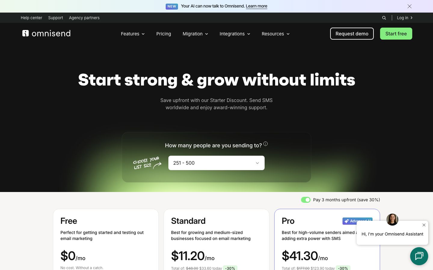 Omnisend Screenshot: Preise