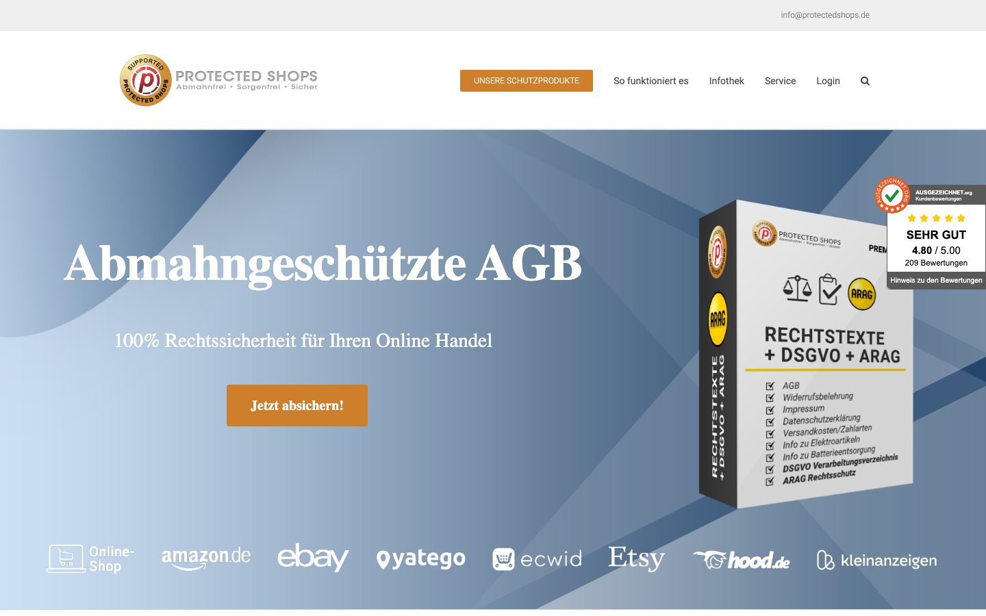 Protected Shops Screenshot: Startseite