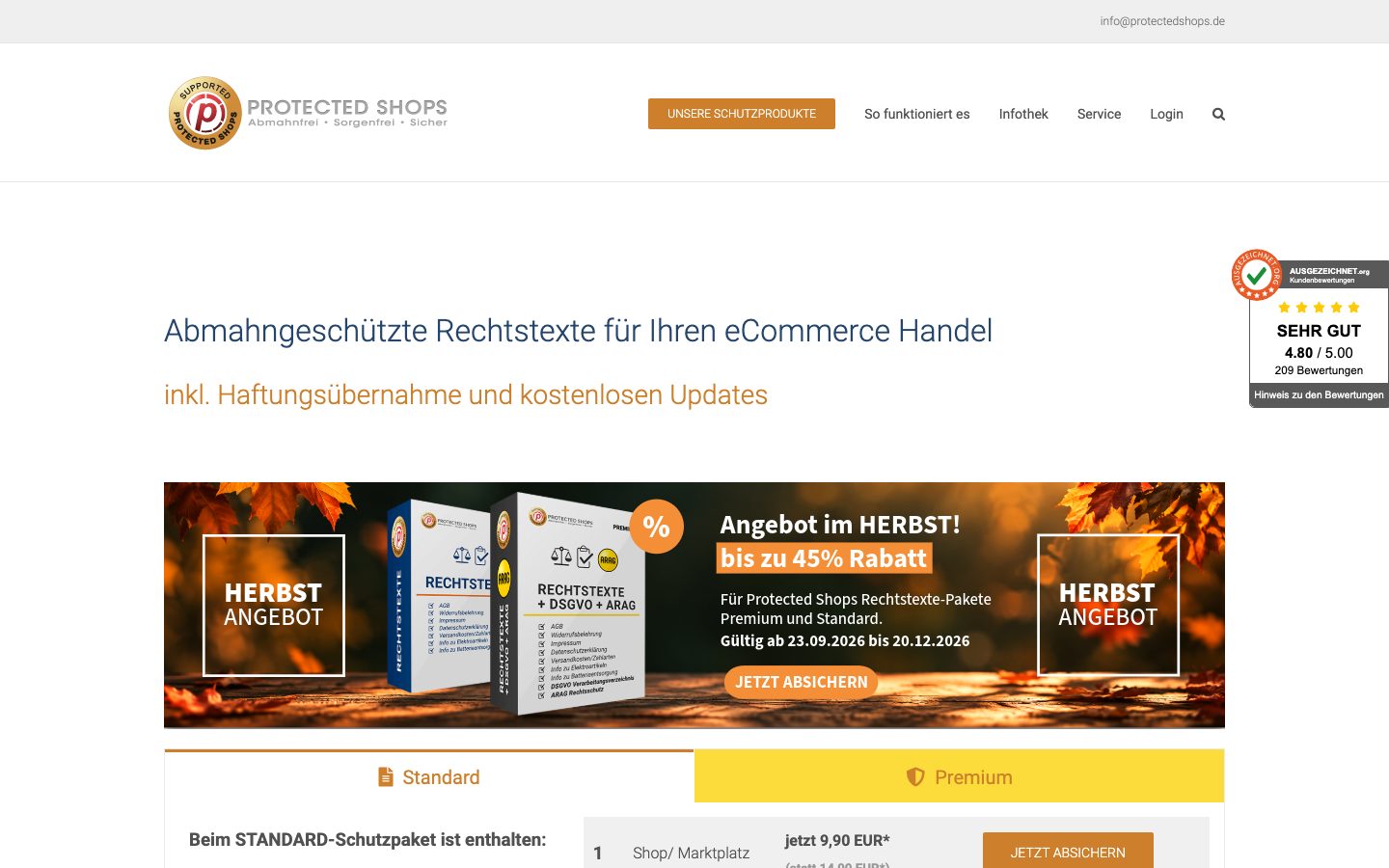 Protected Shops Screenshot: Preise und Pakete