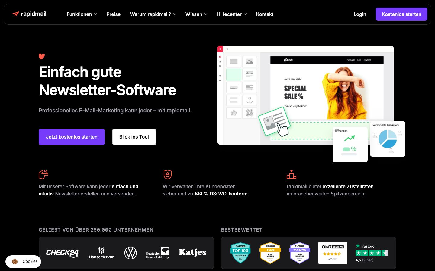 rapidmail Screenshot: Homepage