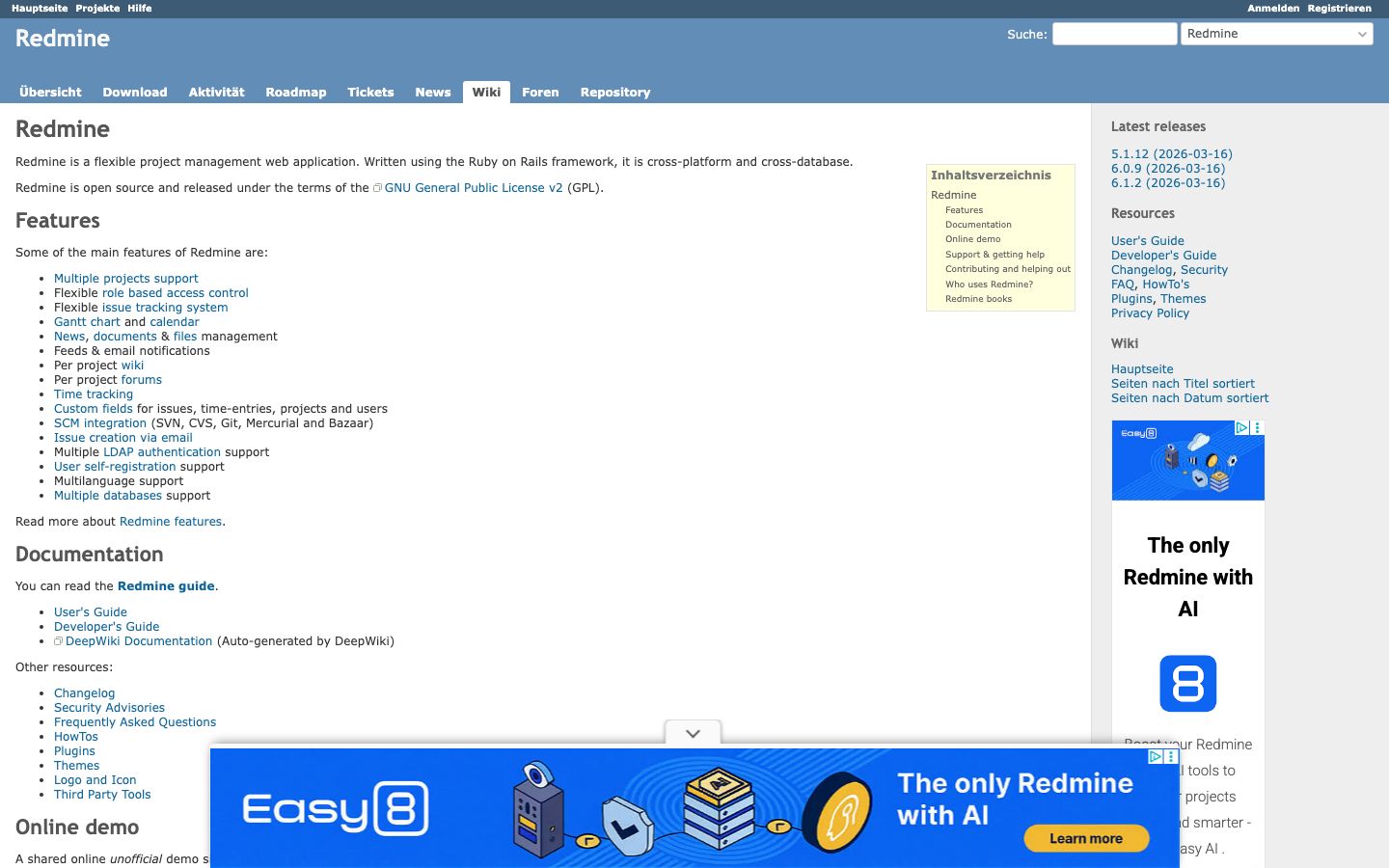 Redmine Screenshot: Homepage
