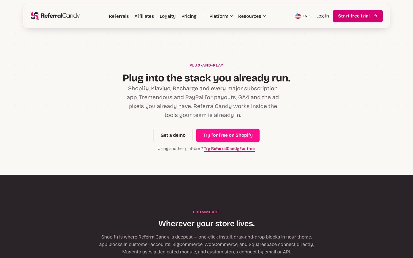 ReferralCandy Screenshot: Integrationen
