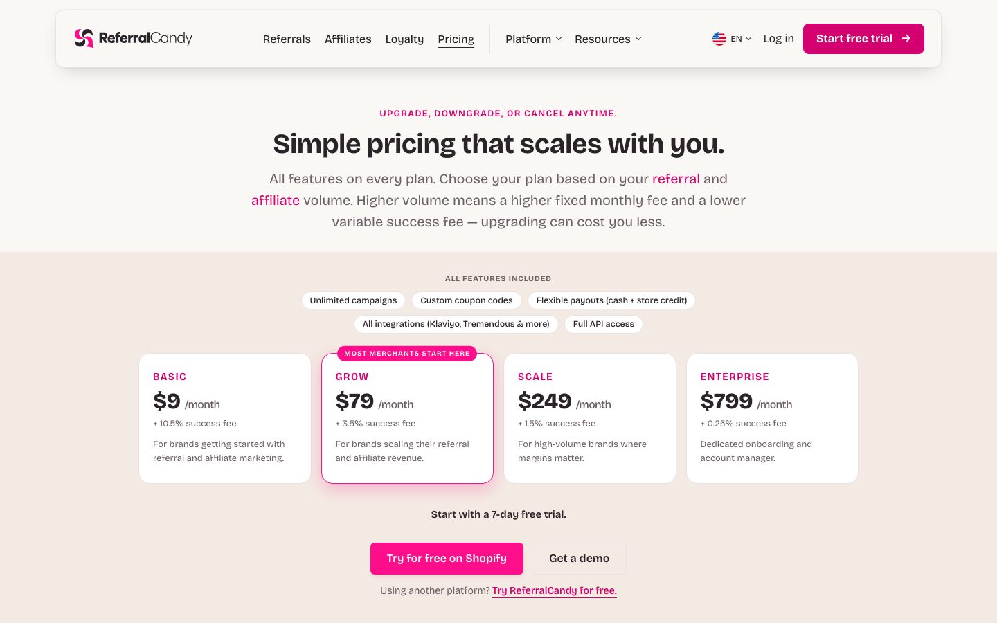 ReferralCandy Screenshot: Preise