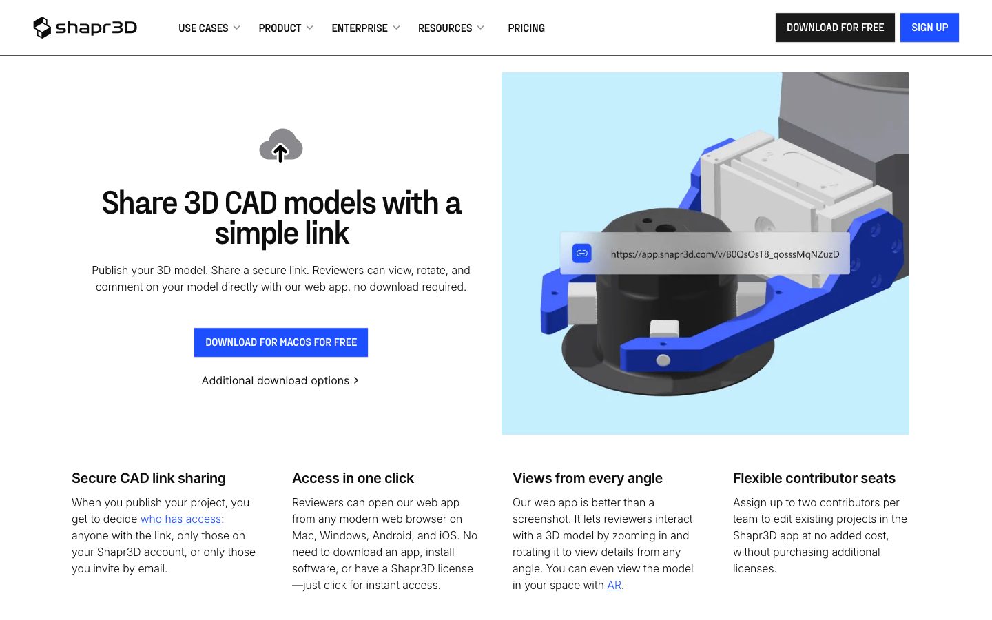 Shapr3D Screenshot: Modell per Link teilen