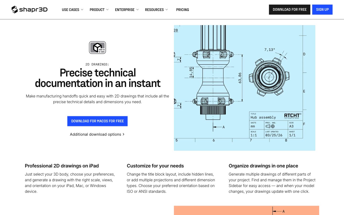 Shapr3D Screenshot: Technische Zeichnungen