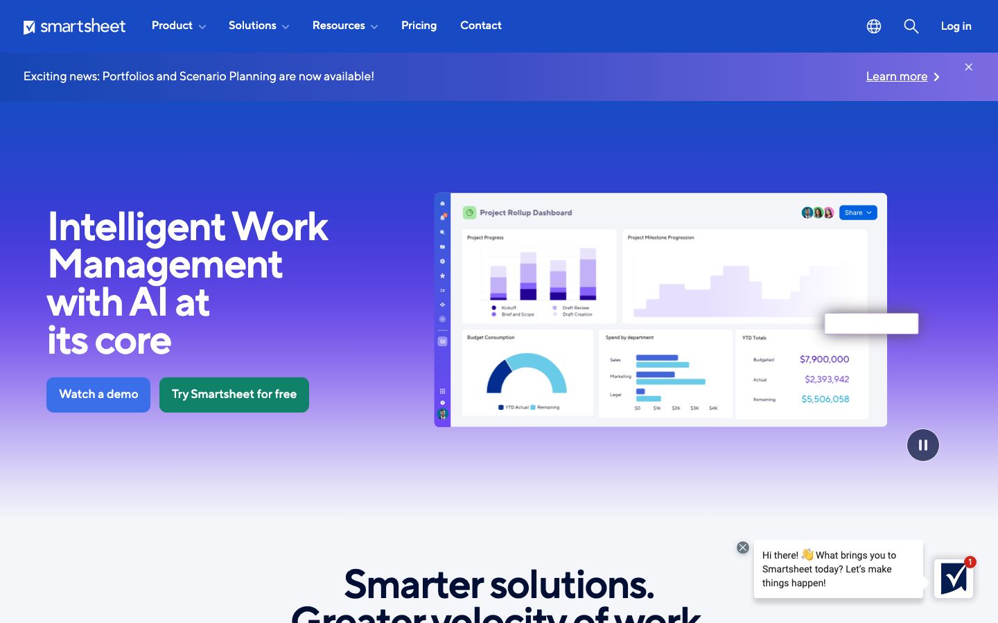 Smartsheet Screenshot: Homepage