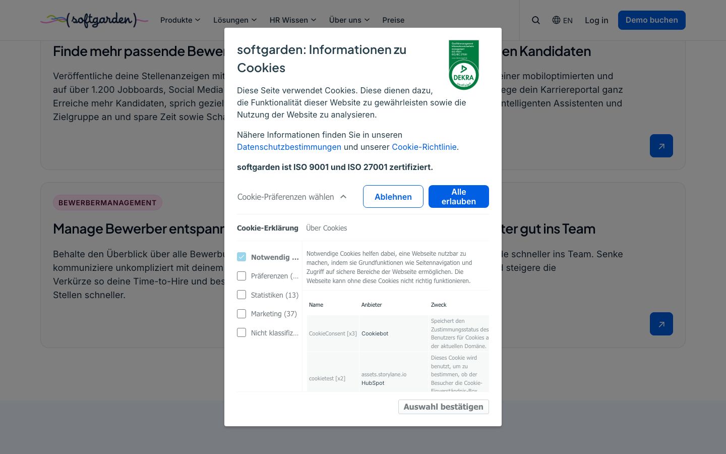 softgarden Screenshot: Features