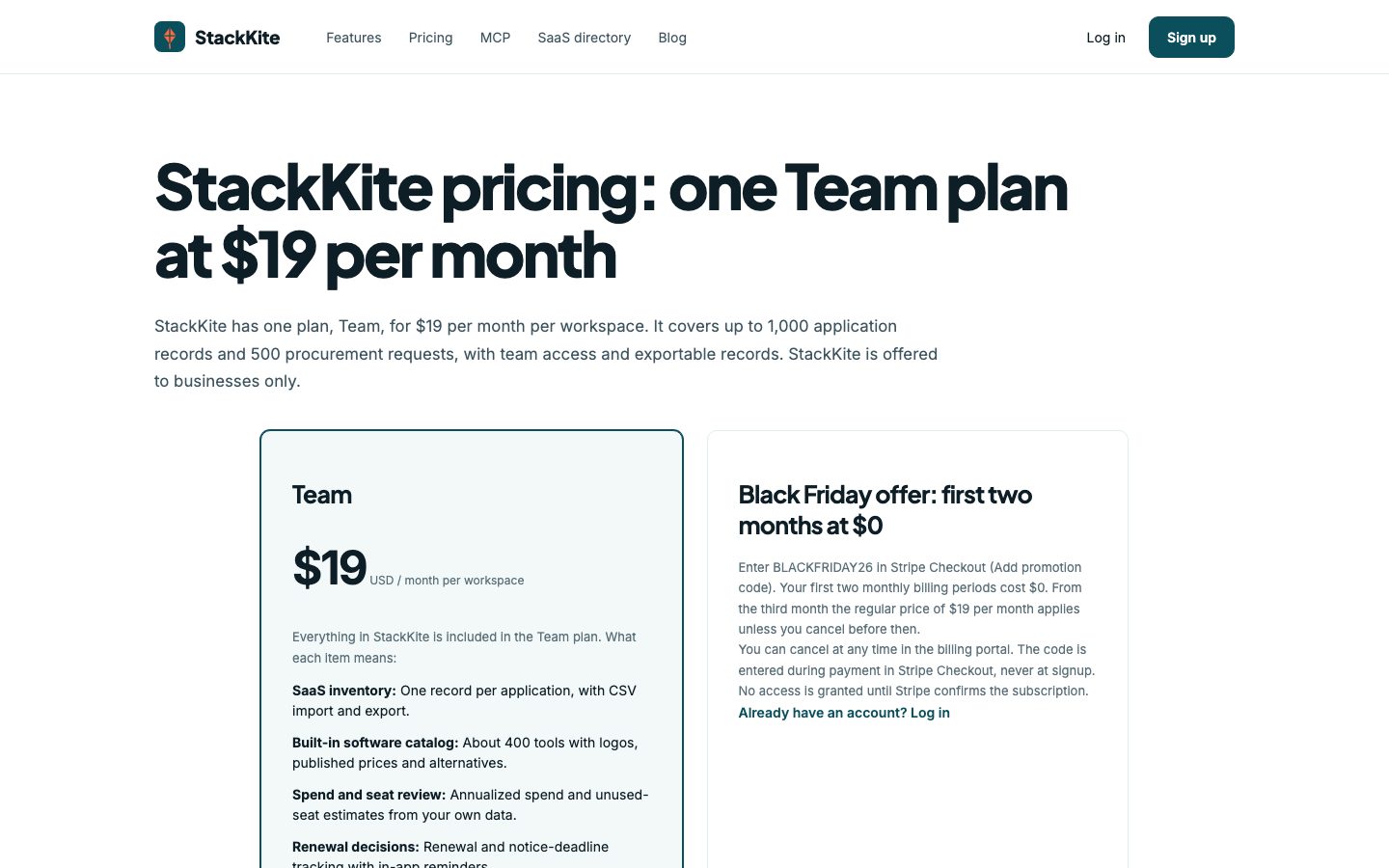 StackKite Screenshot: Preise