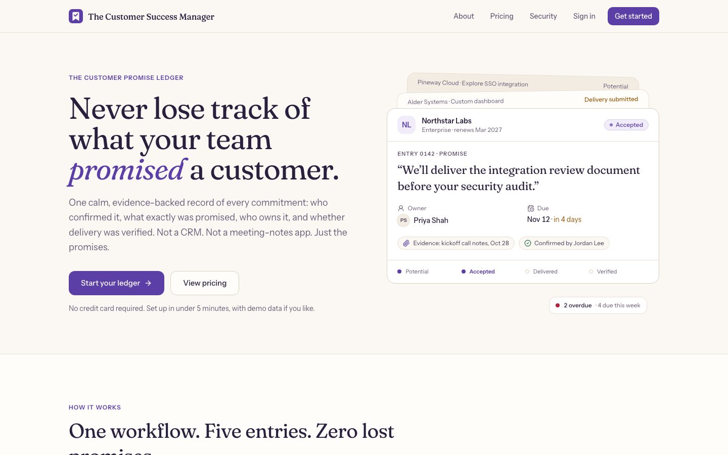 The Customer Success Manager Screenshot: Startseite