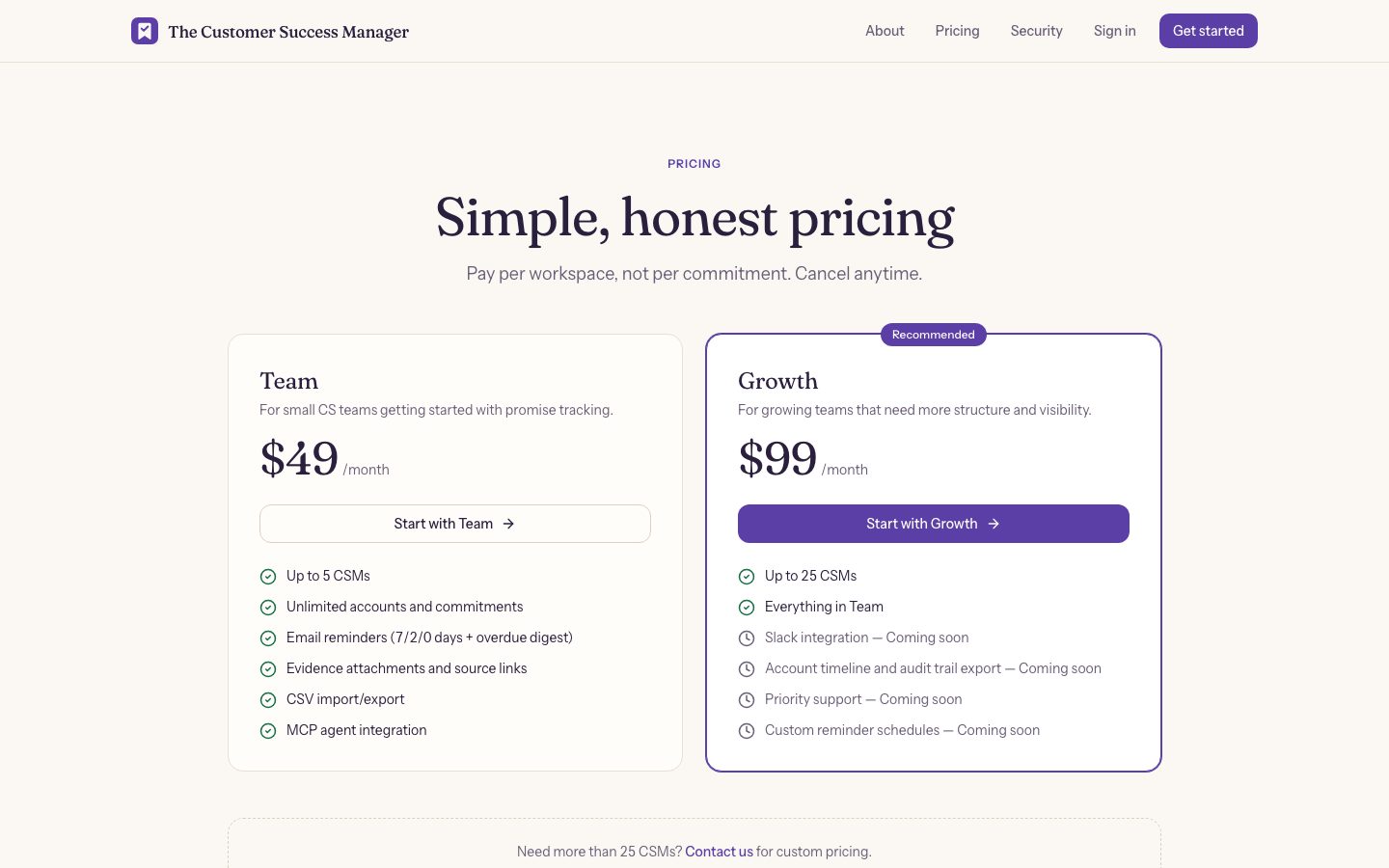 The Customer Success Manager Screenshot: Preise