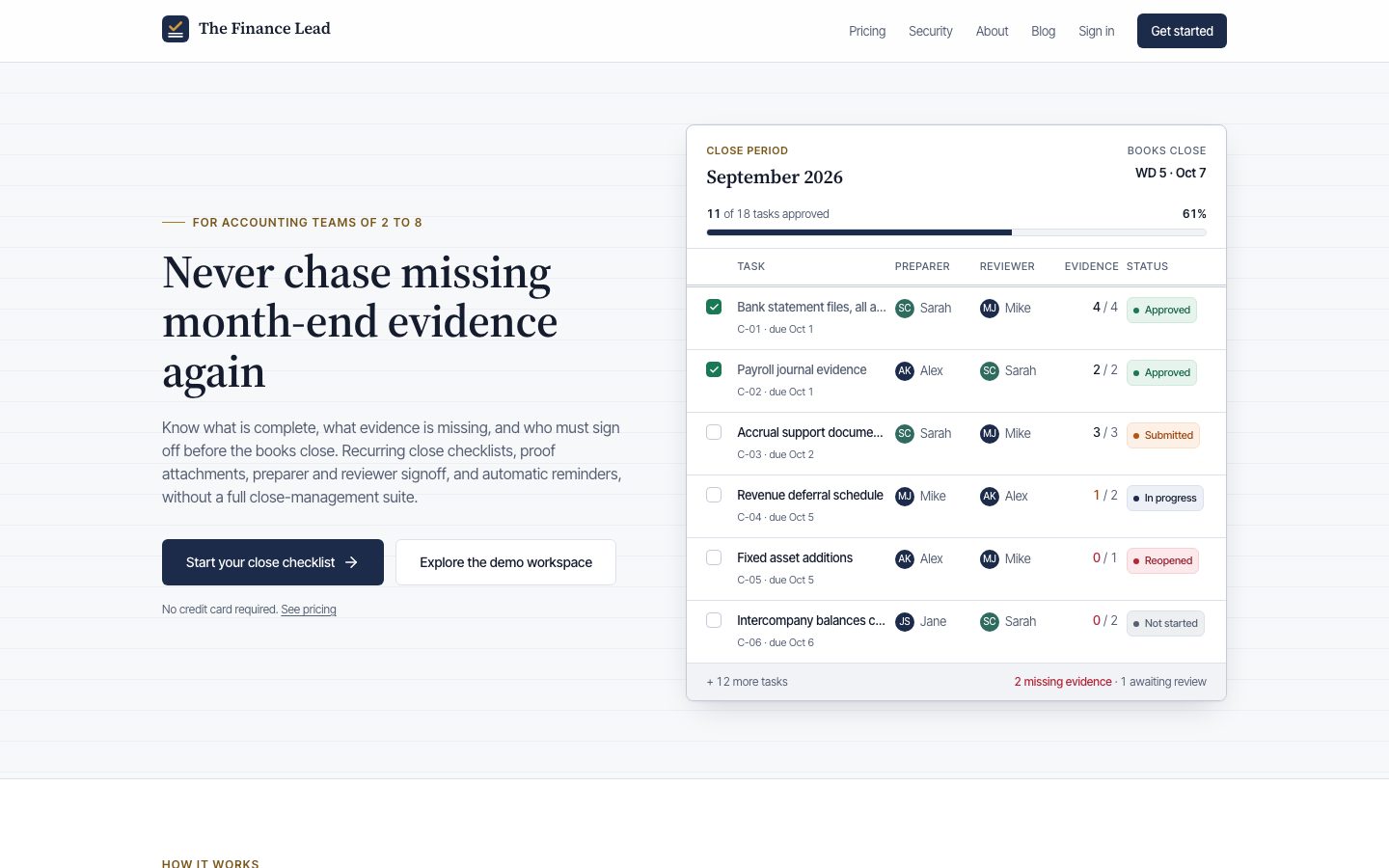 The Finance Lead Screenshot: Startseite