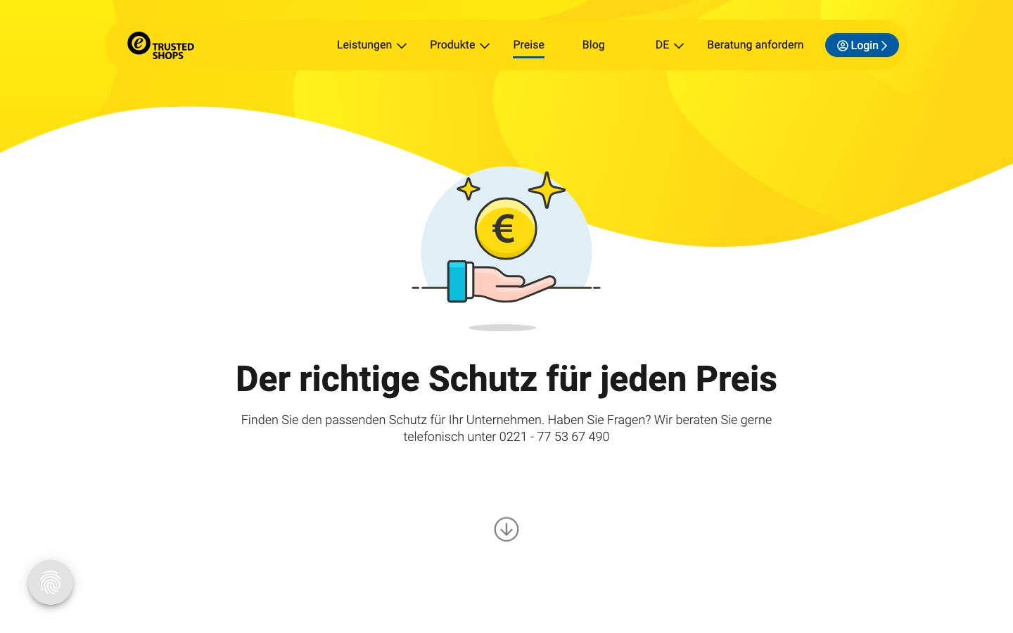 Trusted Shops Screenshot: Preise und Pakete