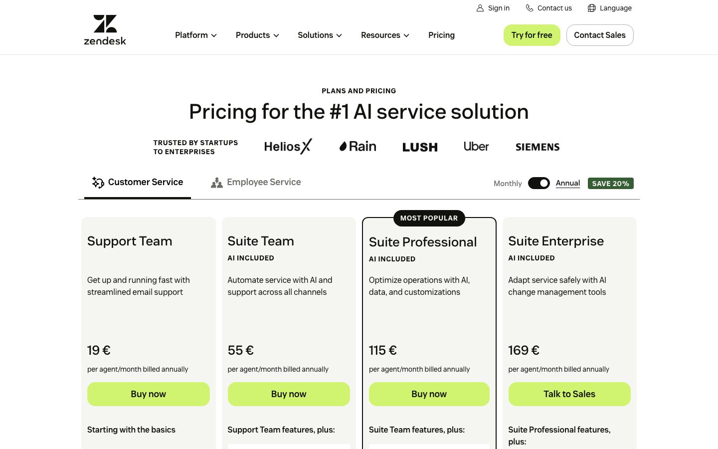 Zendesk Sell Screenshot: Preise